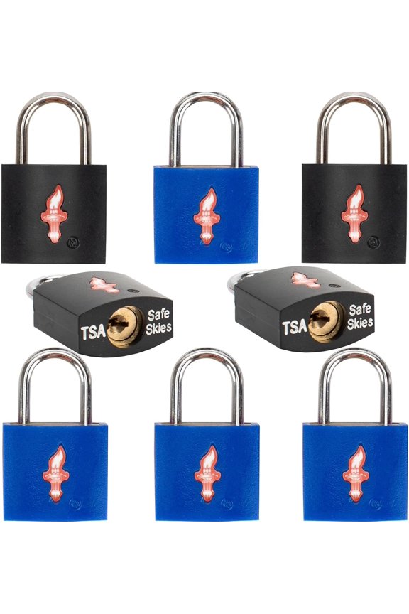 8 Pack TSA Suitcase Lock,TSA Luggage Lock for Luggage, Suitcases &  Cases - Solid Brass  Lock with Colored Shell (8 Colors: Black/Blue)
