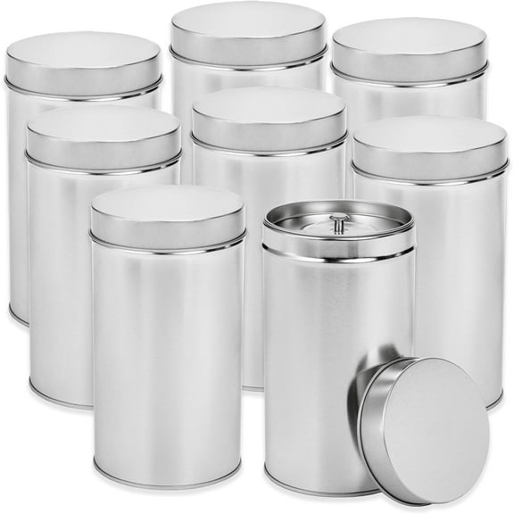 8 Pack Tea Tin Canister with Airtight Double Lids, 32 Fluid oz Tea Storage Organizer Tin Can Box Round Loose Leaf Tea Kitchen Canisters for Coffee, Candy, Herbs and Spices(Silver)