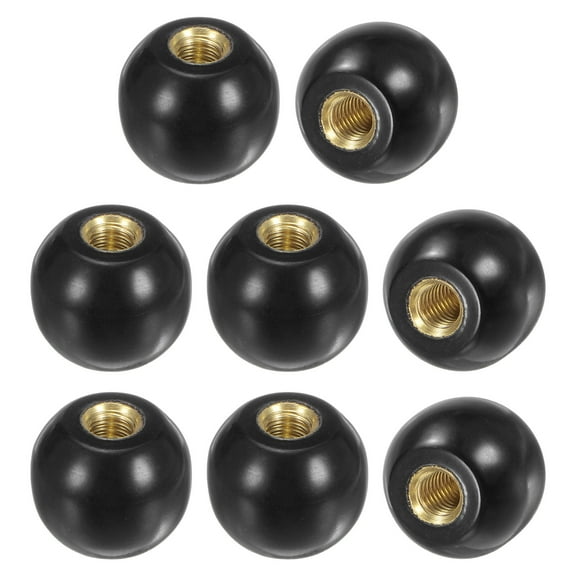 8-Pack Threaded Ball Knobs, M6 Female Thread 20mm Dia. Thermoset Phenolic Brass Insert Lever Handle [Black]