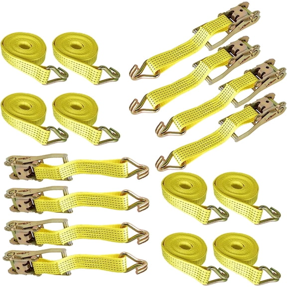 8 Pack Tie-Down Straps 2 Inch x 15 Feet Ratchet Straps Heavy Duty Ratchet Cargo Strap 5000Lbs Polyester Webbing Fit for Transportation Immobilization