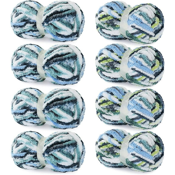 8 Pack Tie Dye Chunky Chenille Yarn for Hand Knitting,Fluffy Soft Jumbo Yarn Crocheting,Super Bulky Plush Big Yarn for Chunky Blanket,Large Thick Arm Knitting Yarn
