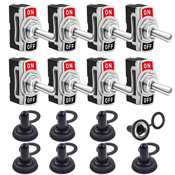 8 Pack Toggle Switches, 2 Pin 20A 125V AC/ 15A 250V AC ON Off Switch, SPST Car Rocker Switches with Boot Cap Cover, 12V Heavy Duty Waterproof Toggle Switch