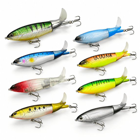 Strong Tails 8-Pack Top Water Plopper Musky Fishing Hard Bait with Rotating Tail ...