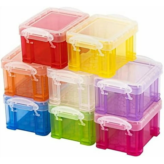 , 8 Pack Translucent Small Plastic Boxes Mini Desktop Storage Box 3.3" x 2.5" 2" Stackable Organizer Colorful Cosmetic Container with Lid for Jewelry Beads Crafts Accessories$$Art & Craft