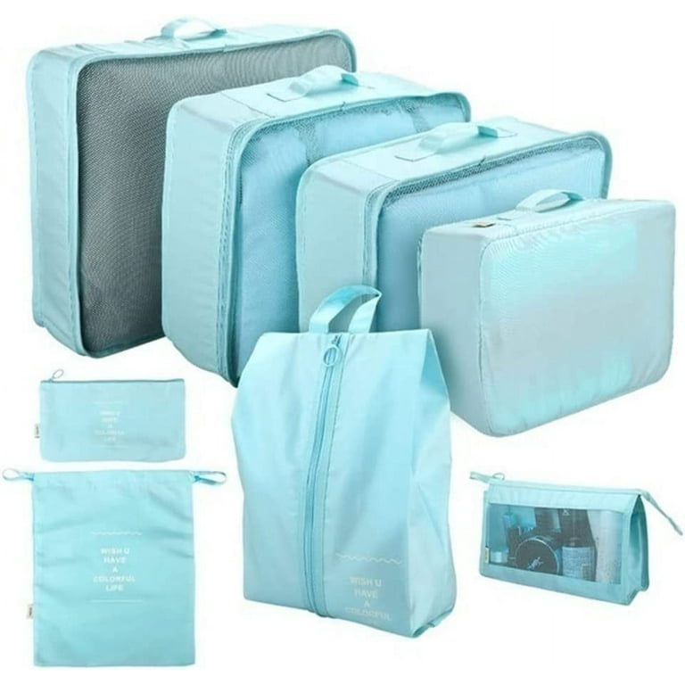 8 Pack Travel Luggage Organiser Set Suitcase Storage Bags Clothing Packing Cubes Light Blue LS Walmart