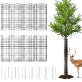 8 Pack Tree Trunk Protector Guards, Tree Bark Protectors from Animals, Tree Trunk Wire Mesh with Zip Ties & Stakes, Plant Wire Mesh, Expandable Tree Guards from Squirrels, Rabbits, Deer, Mowers