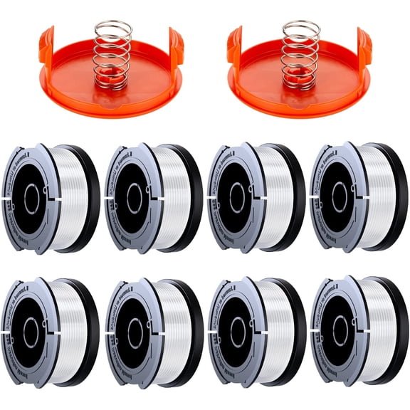 8 Pack Trimmer Line Spool Compatible with Black and Decker Strimmers, A6481 A6485 1.65mm Brushcutter Line Spool (8 Trimmer Line, 2 Cover, 2 Spring)