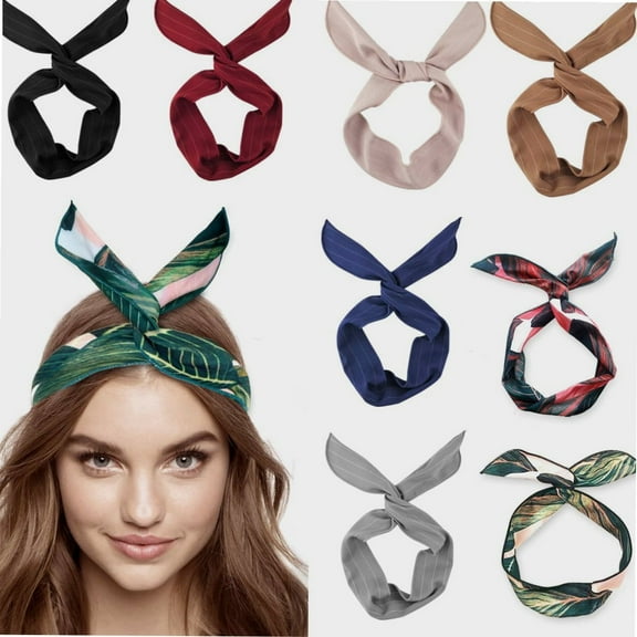 8 Pack Twist Bow Wire Headbands Vintage Head Wrap Rabbit Ear Wired Hairbands Hair Holder Hair Accessory for Women and Girls