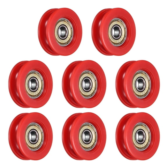 8 Pack U Type Groove Plastic Guide Bearing 6x30.8x10.3mm, U Type Pulley Roller, (Red)