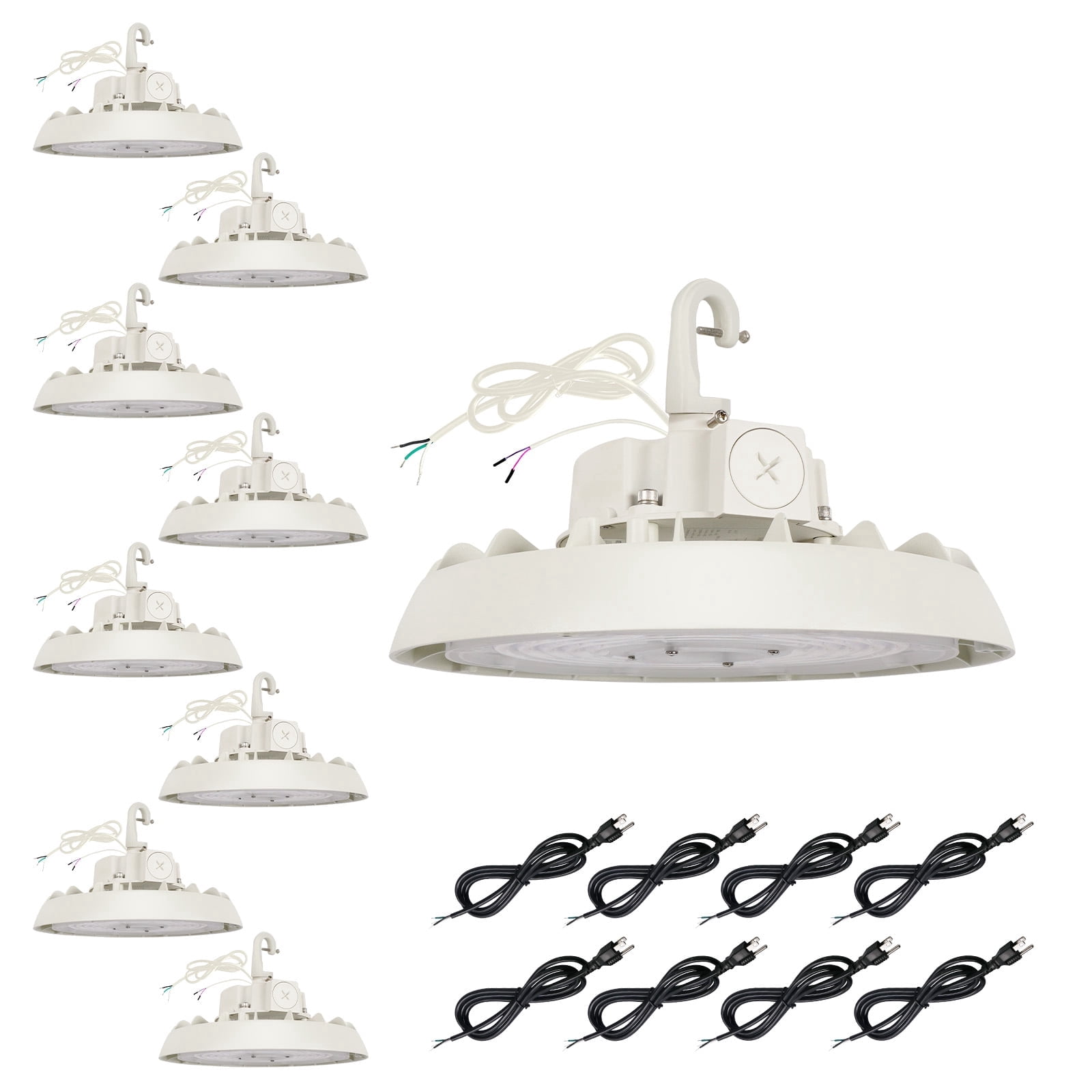 8 Pack UFO LED High Bay Light, 100/120/150W, 14000/17500/21000LM, 2CCT 4000K/5000K, 0-10V Dimmable High Bay LED Shop Lights for Gym Factory Warehouse, Hook, 6' Cable, UL & DLC Listed