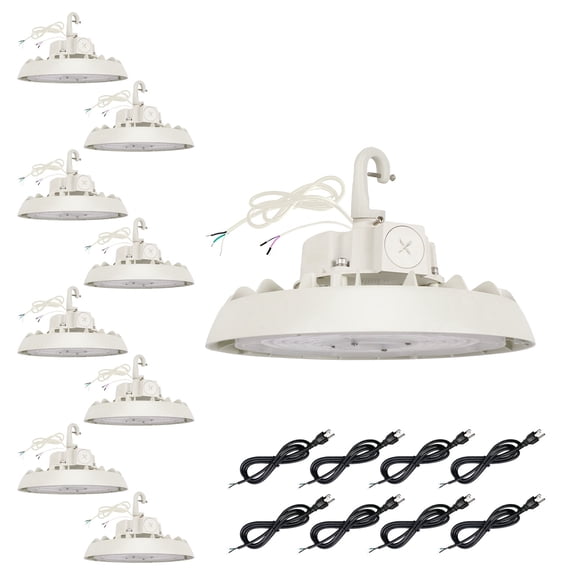 8 Pack UFO LED High Bay Light, 100/120/150W, 14000/17500/21000LM, 2CCT 4000K/5000K, 0-10V Dimmable High Bay LED Shop Lights for Gym Factory Warehouse, Hook, 6' Cable, UL & DLC Listed