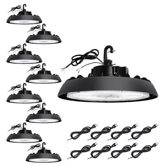 8 Pack UFO LED High Bay Light With Motion Sensor, 150/200/240W, 21000/28000/33600lm, 2CCT 4000K/5000K, 0-10V Dimmable High Bay LED Shop Lights for Factory Warehouse, Hook,6' Cable Selectable, UL & DL