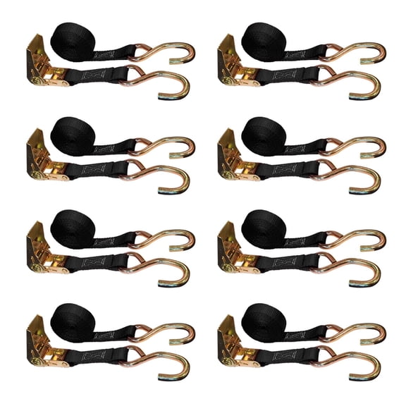 8 Pack USA Utility 1" x 6' Ratchet Tie Down Strap w/S Hook for Boat Motorcycle Bike, Black