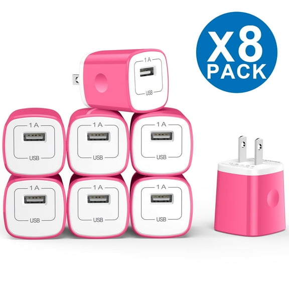 8 Pack USB C Charger Blcok, Hootek 1A Wall Charger Block Type C Block Fast Charger USB Brick Type C Charger Charger Plug Brick Cube Charger Box Fast Charging Block for Samsung Android Charger, Pink