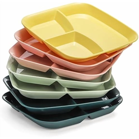 8 Pack Unbreakable Divided Plates, 10 Inch Portion Control Plates, Reusable 3-Compartment Dinner Plate For for Healthy Eating & Bariatric Diet, Microwave And Dishwasher Safe