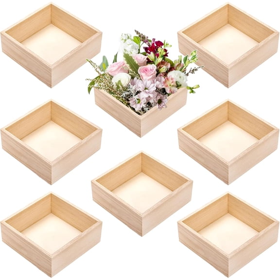 8 Pack Unfinished Wooden Box, 6 x 6 Inch Square Rustic Wooden Box Storage Organizer Boxes Small Wood Boxes for Crafts, Centerpiece, Home Decor, Storage, Collectibles, Succulent, Drawer