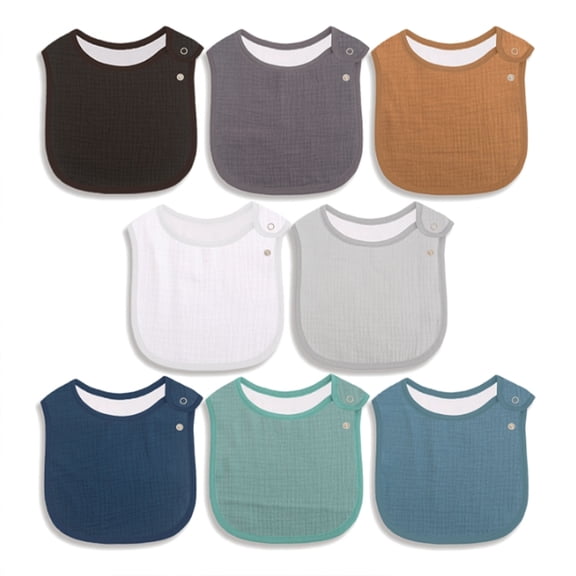 8 Pack Unisex Cotton Muslin Baby Bibs, Soft Absorbent Breathable Adjustable Snap Bibs for Boys Girls Infant Toddler Drooling Feeding