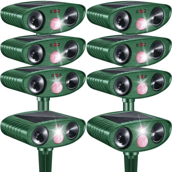 8-Pack Upgraded Solar Animal Repellent,Ultrasonic Pest Repeller with LED Flashing and Motion Sensor—Deer Deterrent for Squirrel Rabbit Raccoon,Garden/Yard