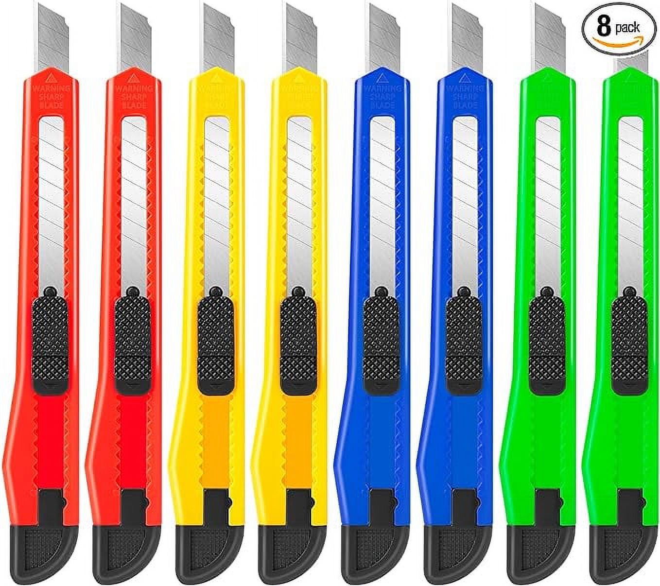 8 Pack Utility Knife Box Cutters (9mm Wide Blade Cutter 4 Colors) Box