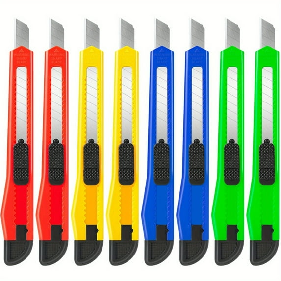8 Pack Utility Knife, Compact Retractable Box Cutters, 9mm Wide Blade Razor Knife, Paper Knife Box Opener for Office, Home, Craft & Shipping, 4 Colors