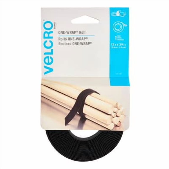 VELCRO Brand ONE-WRAP Black Roll, 12ft., 8 Pack