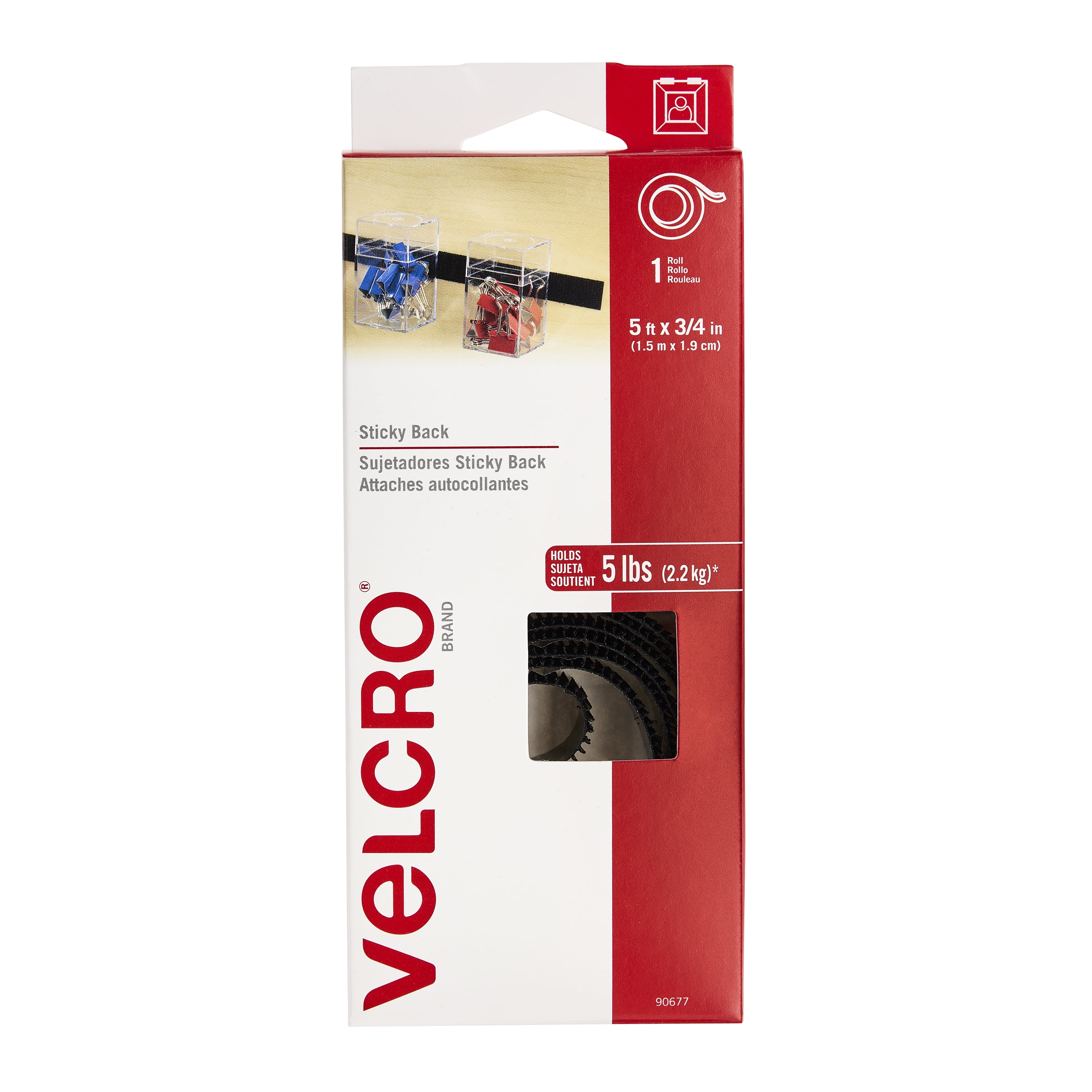 VELCRO Brand Sticky Back Black Tape, 5ft., 8 Pack