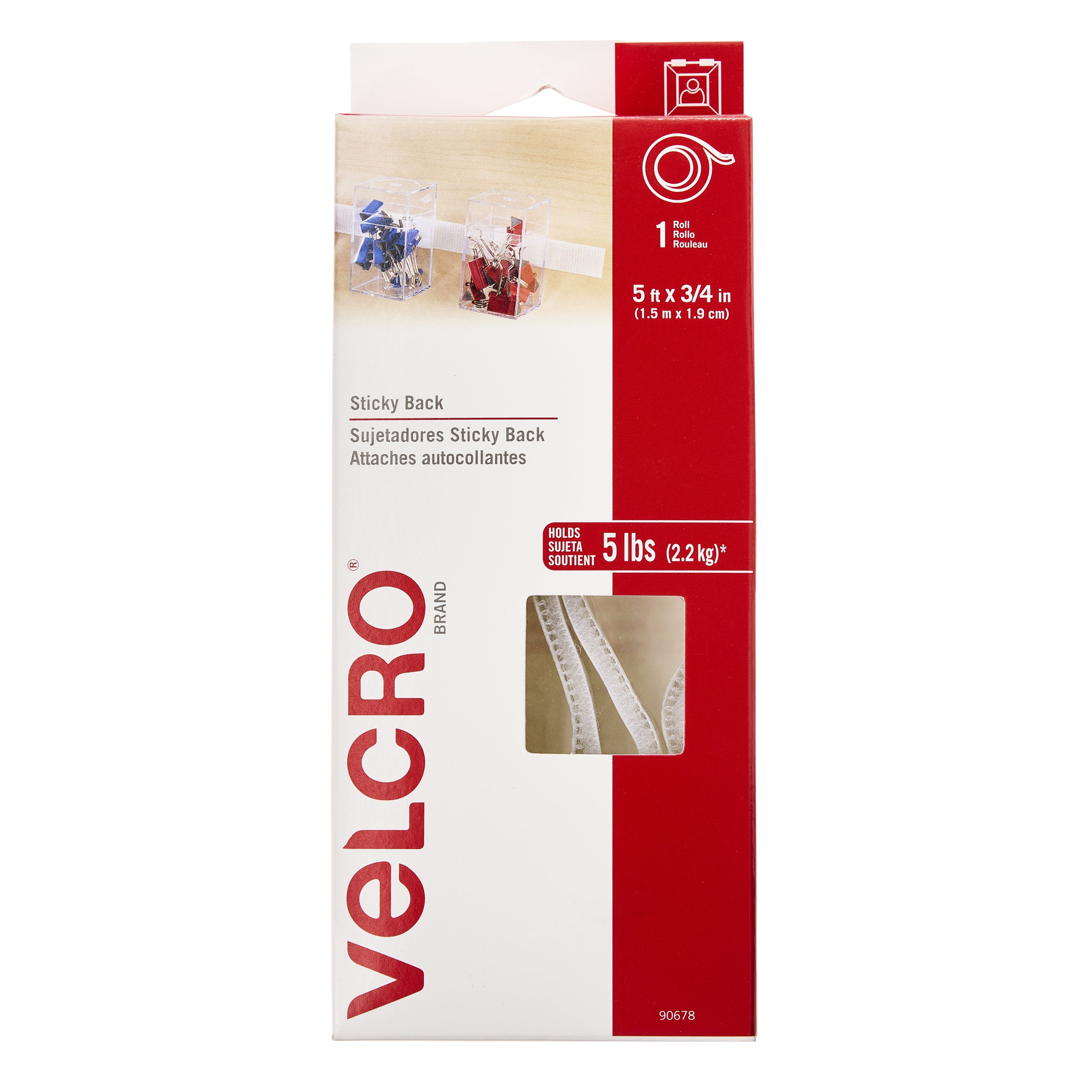 VELCRO Brand Sticky Back White Tape, 5ft., 8 Pack