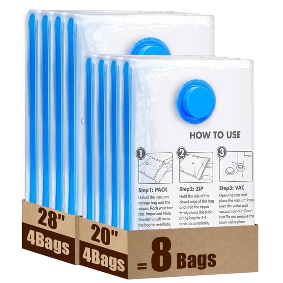 8 Pack Compression Bags for Travel, Travel Vacuum Bags, Airtight Vacuum Storage Bags, Vacuum Seal Bags for Clothes, Comforters, Blankets