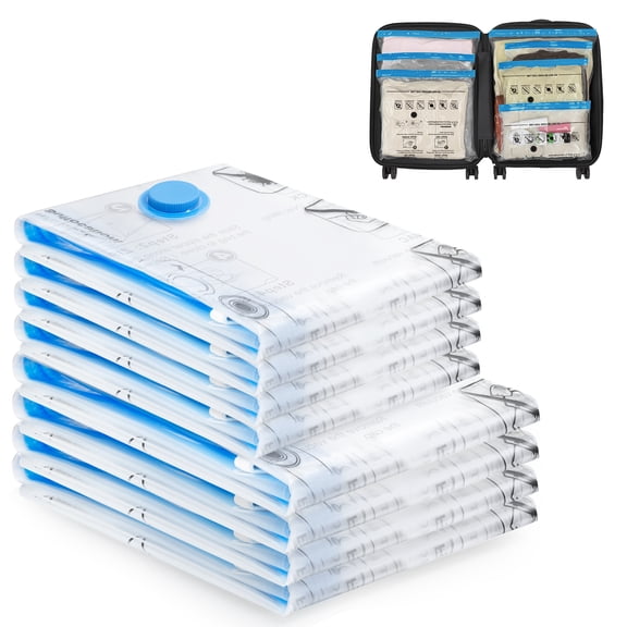 8 Pack Vacuum Storage Bags, 4 Small 4 Large Vacuum Seal Bags, Airtight Space Saver Bags, Compression Bags for Comforters, Blankets, Clothes