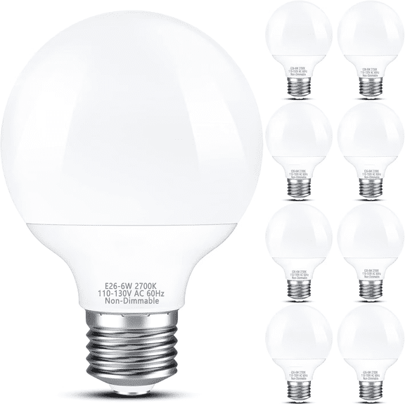 8-Pack Vanity Light Bulbs, Warm White 2700K, 60W Equivalent, 600LM, G25 LED Globe Light Bulbs with E26 Base for Bathroom Mirror, Non-dimmable
