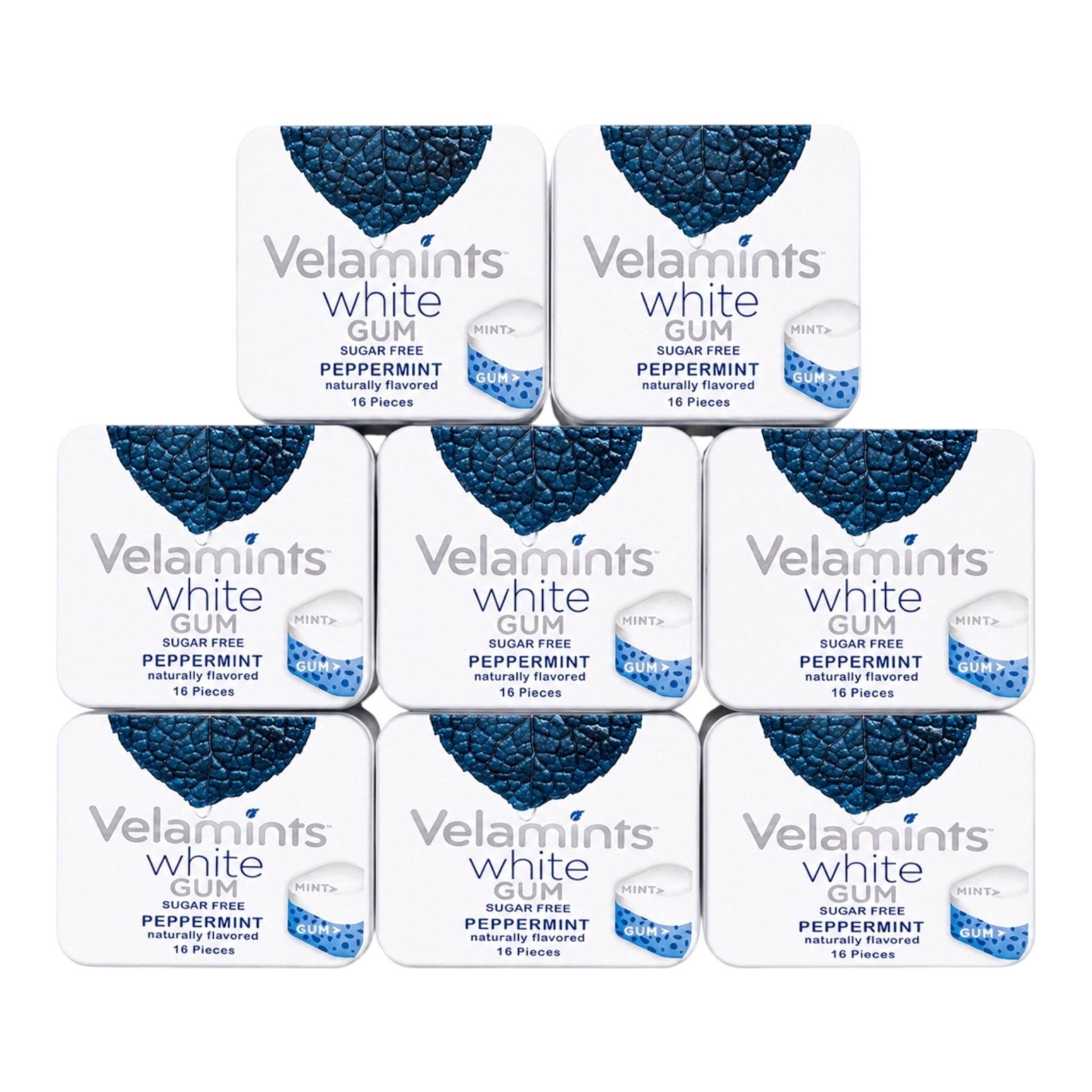 8-Pack Velamints White Gum – Sugar-Free Peppermint, Naturally Flavored, 16 Pieces Per Box