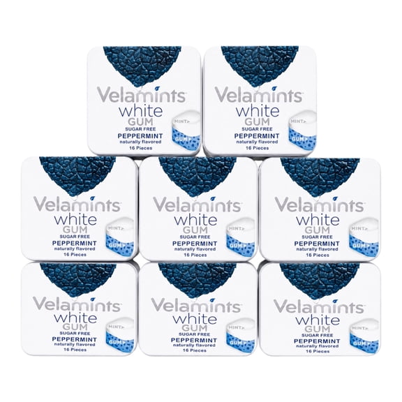 8-Pack Velamints White Gum  Sugar-Free Peppermint, Naturally Flavored, 16 Pieces Per Box
