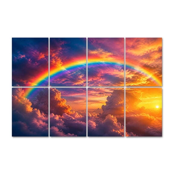 8 Pack Vibrant Rainbow Sunset Art Acoustic Panels Self-Adhesive Colorful Clouds Dramatic Lighting Decorative Sound Absorbing Wall Panels, Sound Panels for Recording Studio Living Room 48"x32"