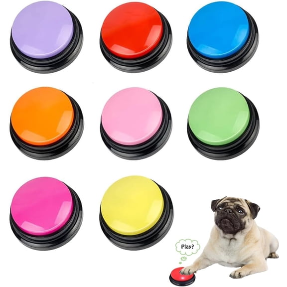 8 Pack Voice Recording Buttons 30 Second Record and Playback Interactive Communication Buzzers ABS Plastic for Pet Training