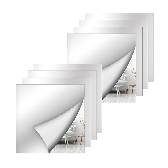 8 Pack Wall Mirror, 11.8 x 11.8 Inch Acrylic Mirror Tiles, Shatterproof Flexible Plastic Mirror Sheets for Bedroom Home Gym Door
