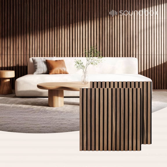 Soundbox 8 Pack Walnut Wood Slat High Density Fiber Acoustic Wall Panels for Home Theaters, 31 Sq Ft Coverage