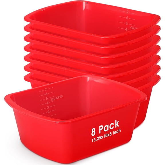 8 Pack Wash Basins Plastic Wash Tub Red 7 Quart Graduated Buckets Rectangular Plastic Hospital Bedside Soaking Tub Washing Basin for Cleaning Foot Bath Washing Dishes Face Cleansing