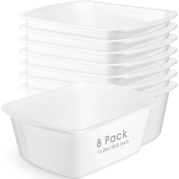 8 Pack Wash Basins Plastic Wash Tub White 7 Quart Graduated Buckets Rectangular Plastic Hospital Bedside Soaking Tub Washing Basin for Cleaning Foot Bath Washing Dishes Face Cleansing