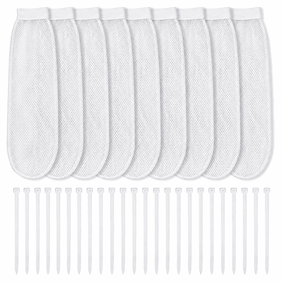 8 Pack Washing Machine Lint Trap Bags with 24 Zip Ties, Mesh Washer Drain Hose Filters, Laundry Sink Lint Catchers for Hair, Fuzz & Debris, Washer Drain Hose Accessories