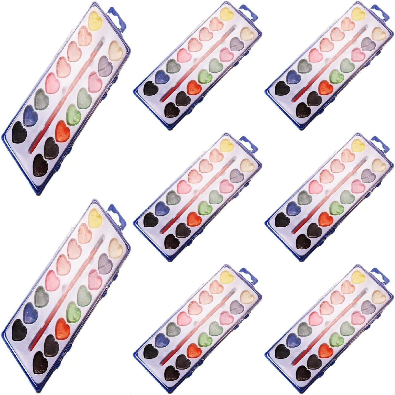 8 Pack Watercolor Paint Sets for Valentine's Day Gifts, Heart Shaped Watercolor Paint Set for Kids Classroom, Valentines Paint Sets with Paintbrush, Washable Water Color Paint Palette Art Supplies