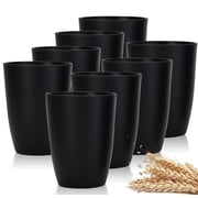 8 Pack Wheat Straw Cups Plastic Cups Unbreakable Drinking Cup Reusable,Plastic Drinking Tumblers Dishwasher Safe Water Glasses,Drinking Cup for Kitchen Home Parties 16 OZ Black