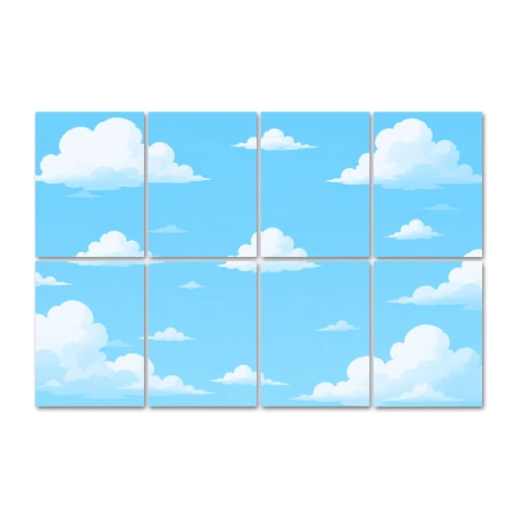 8 Pack White Cartoon Clouds Art Acoustic Panels Self-Adhesive blue sky cute minimal design Decorative Sound Absorbing Wall Panels, Sound Panels for Recording Studio Living Room 48"x32"