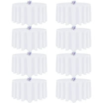 8 Pack White Round Tablecloth 120 Inch Round Table Cloth, Wrinkle Resistant and Washable Tablecloth Polyester Fabric Table Cloth Round Cover for Dining Wedding Banquet Party