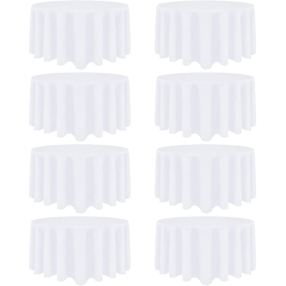8 Pack White Round Tablecloth 120 Inch White Table Cloth Stain and Wrinkle Resistant Reusable and Washable Polyester Fabric Table Covers for Buffet Wedding Party and Banquet