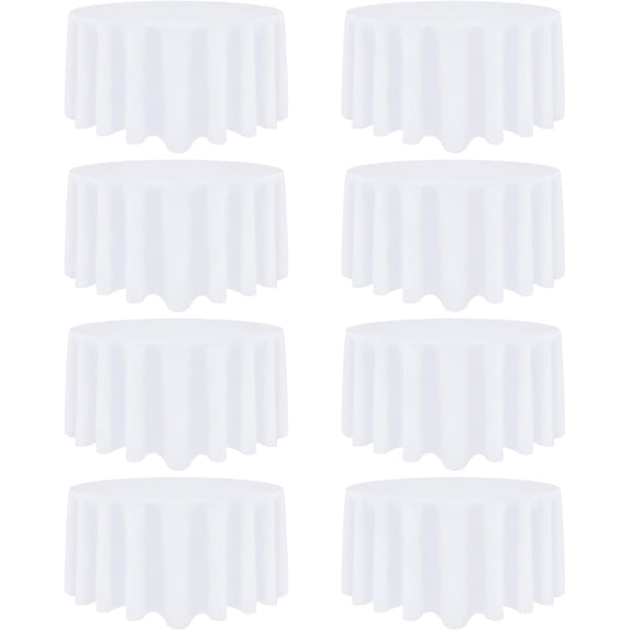 8 Pack White Round Tablecloth 120 Inch White Table Cloth Stain and Wrinkle Resistant Reusable and Washable Polyester Fabric Table Covers for Buffet Wedding Party and Banquet