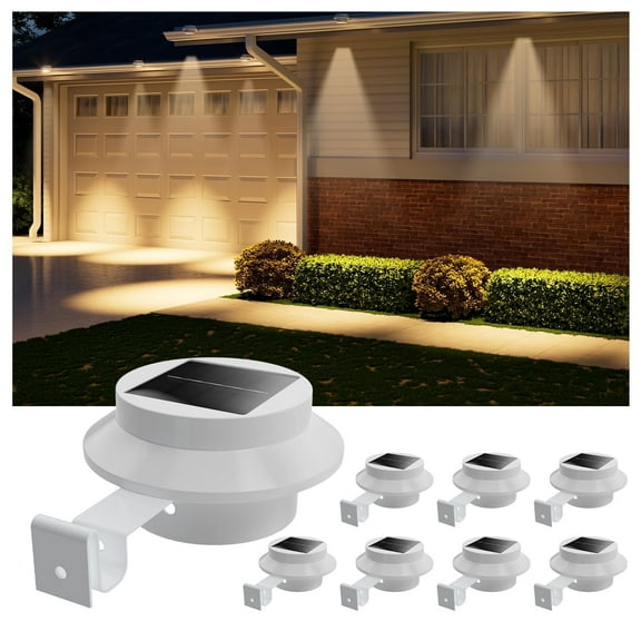 8 Pack White Solar Gutter Lights Outdoor Waterproof LED Fence Lamp for Lighting Rainspout, Railing, Outside House, Wall, Deck, Porch, Garage, Easy Peasy Installation(Warm White)