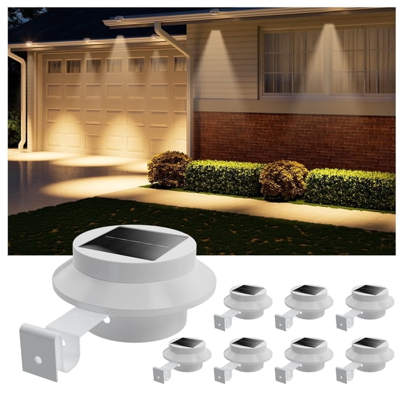 Yinghao 8 Pack White Solar Gutter Lights Outdoor Waterproof LED Fence Lamp for Lighting Rainspout, Railing, Outside House, Wall, Deck, Porch, Garage, Easy Peasy Installation(Warm White)