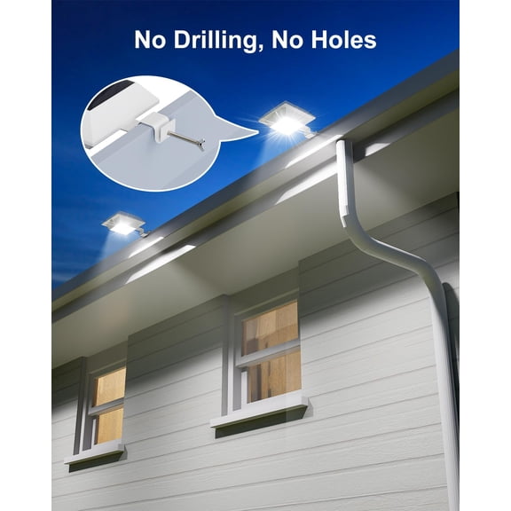 8 Pack White Solar Powered Gutter Lights Outdoor Decorative Waterproof 12 LEDs Yard Lamp for Lighting Fence, Railing, Outside Wall, Deck, Garden, Path, Backyard, Walkway, , Holeless Installation