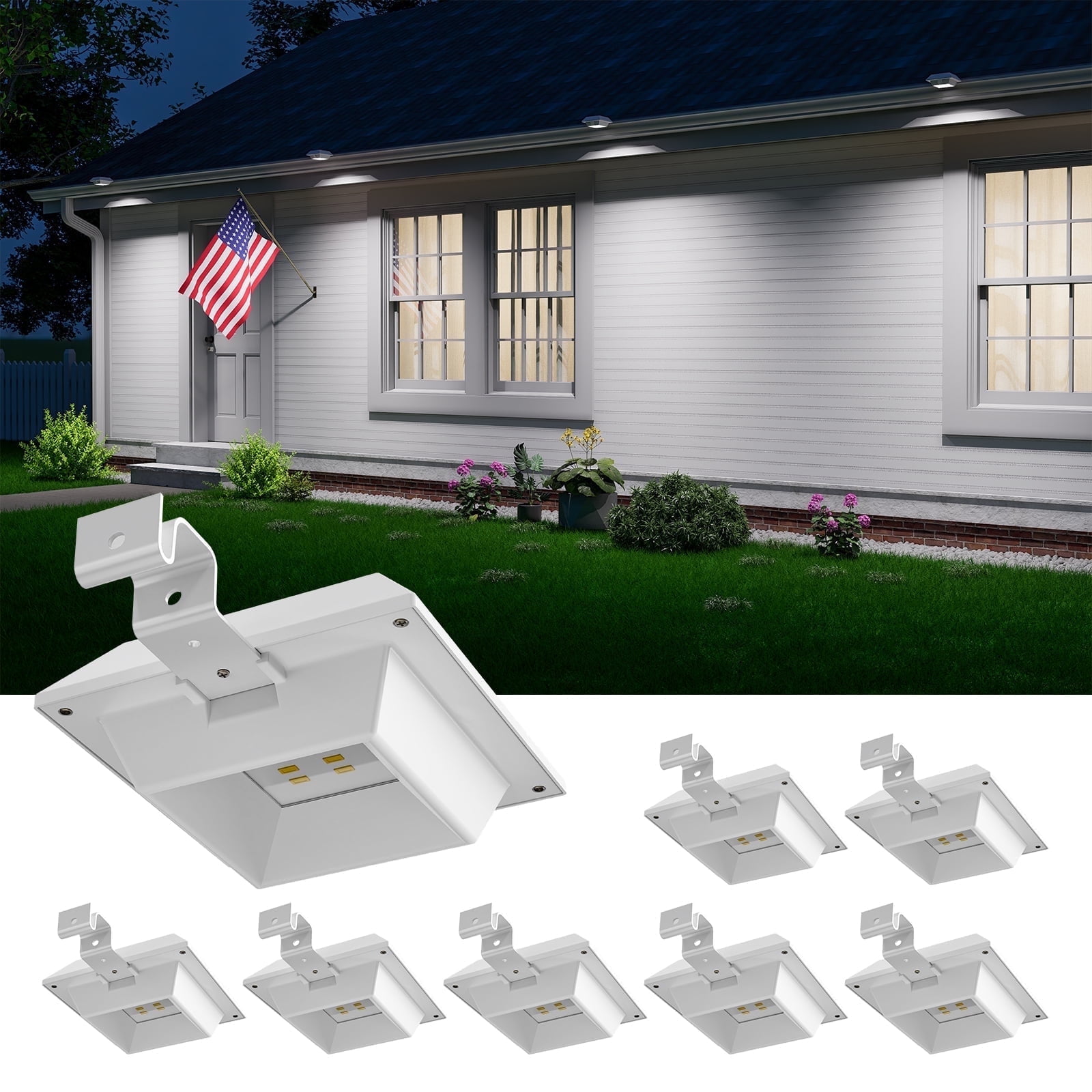 Yinghao 8 Pack Solar Gutter Lights Outdoor Waterproof 12 LED Yard Eaves Lamp Lighting for Bush, Plant, Fence, Railing, Wall, Deck, Holeless Mount