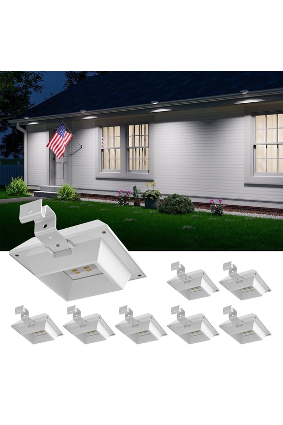 8 Pack Solar Gutter Lights Outdoor Waterproof 12 LED Yard Eaves Lamp Lighting for Bush, Plant, Fence, Railing, Wall, Deck, Holeless Mount